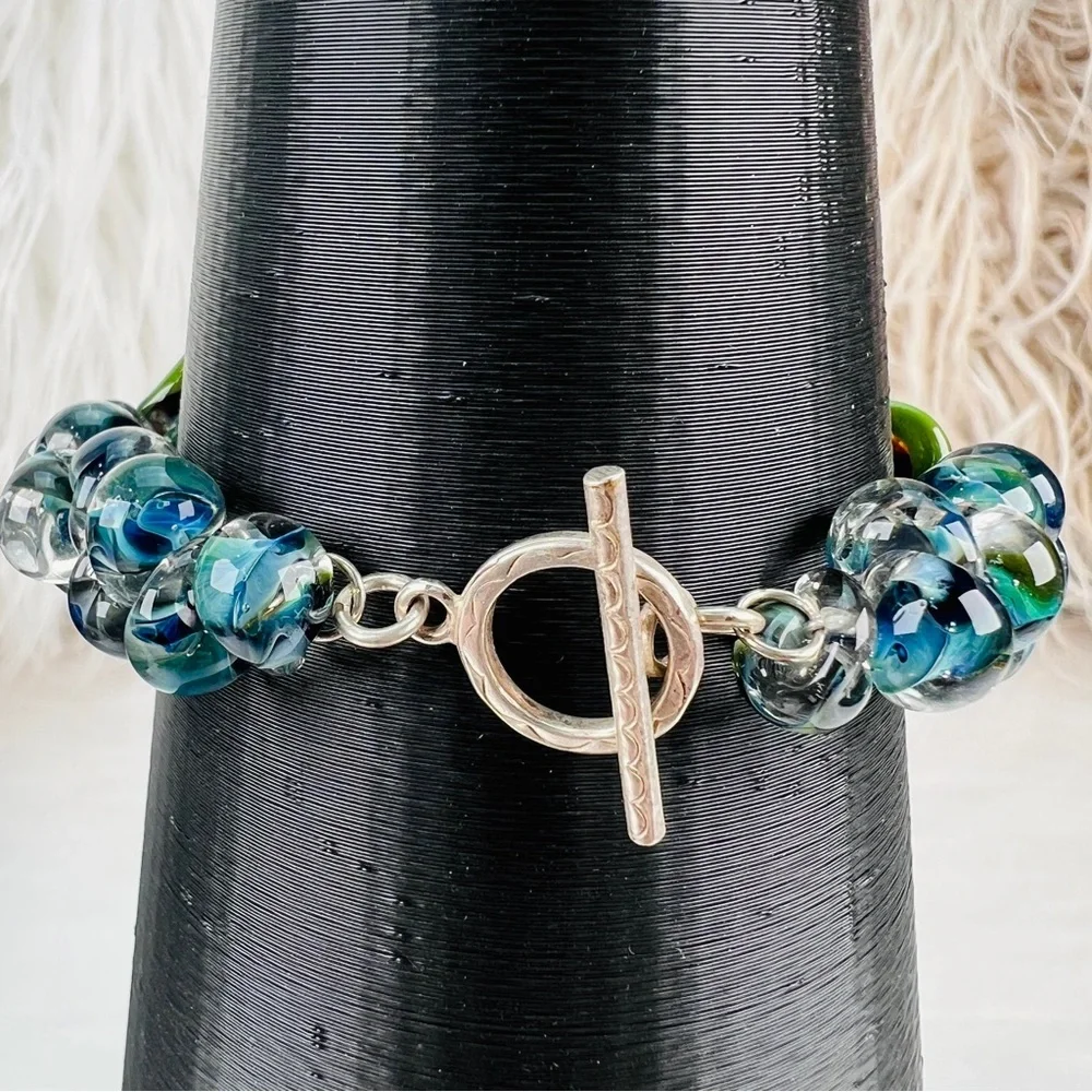 Gorgeous, Bohemian chic colorful, blue green, Earth tone toggle closure bracelet
